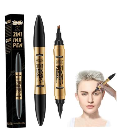 Eyebrow Pencil 2 in 1 Dual-ended Liquid Eyebrow Pen Waterproof & Long Lasting Smooth Liquid Eyeliner Pen Four-tip Brow Pencil for Women Makeup Light Coffee