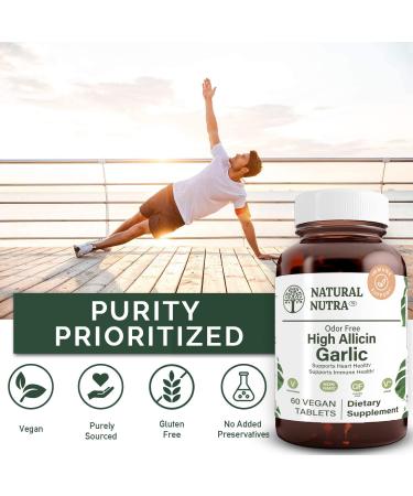 Natural Nutra High Allicin Garlic Supplement Supports Immune System Improve Enzymes Health Better Digestion Vanilla Coating 500mg 60 Vegan Tablets - Buy Online on GoSupps.com