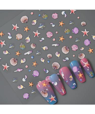 5 Sheets 5D Embossed Seashell Starfish Nail Art Stickers - Self-Adhesive Marine Life Decals for Summer DIY Nail Designs - Buy Online on GoSupps.com