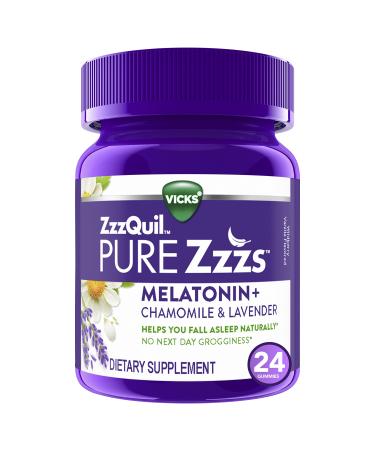 ZzzQuil PURE Zzzs Melatonin Gummies Sleep Aid Melatonin 2mg with Chamomile & Lavender Melatonin Sleep Gummies Sleep Aids for Adults Wildberry Vanilla Flavored 24 Sleep Gummies Wildberry Vanilla 24 count (Pack of 1)
