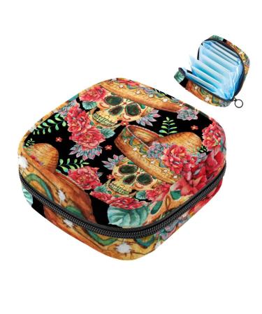 Portable women's binding-storage bags menstrual cup pocket female menstrual insert bag for teenage girls tampons for the first period art-dead head design multicolored 02