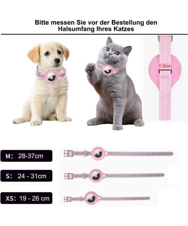 Mouyou Leather Airtag Cat Collar - Adjustable Pink Neck Band for Cats & Small Dogs | Safety Lock & Holder for Tracking (28-37cm) - Buy Online on GoSupps.com