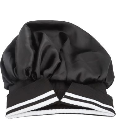 Satin Large Hair Bonnet | Silk Sleep Cap for Women with Curly Hair | Black Wide Band - Buy Online on GoSupps.com