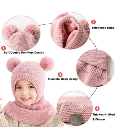 FUYAO Toddler Girls Winter Warm Fleece Hat Scarf with Double Pom Pom, Pink, 1-5 Years - Buy Online on GoSupps.com