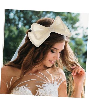 DOITOOL 1pc Bow Hairpin Large Bows Barrettes Handmade Hairpin Rhinestone Barrettes for Women Wedding Hiar Barrettes Hair Accessory Hair Accessories White Beaded Bride Plastic - Buy Online on GoSupps.com