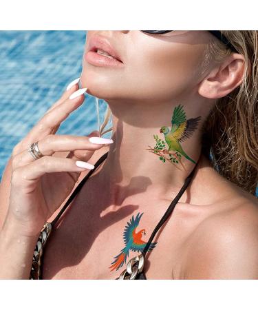 Watercolor Parrot Temporary Tattoos - Colorful Flower Macaw Fake Tattoos for Women and Girls - Buy Online on GoSupps.com