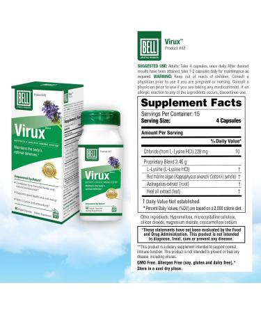Bell Virux L Lysine & Red Marine - Herbal Immune System Booster | 1000mg Lysine Capsules (1 Pack) - Shop Internationally - Buy Online on GoSupps.com