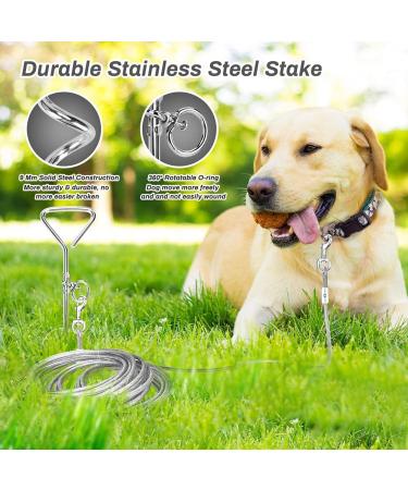 16ft Dog Tie Out Cable with Spiral Ground Stake - Up to 120lb Dogs - Perfect for Playing, Camping, and Backyard - White - Buy Online on GoSupps.com