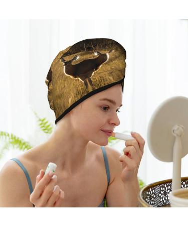 Cute Deers Coral Velvet Hair Drying Cap with Buttons - Perfect for Curly Long & Thick Hair | Anti Frizz Solution - Buy Online on GoSupps.com