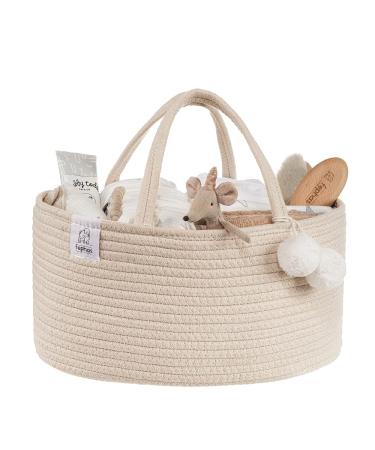Fephas Baby Diaper Caddy Organizer- Beige Cotton Rope Nursery Storage Bin- Portable Diaper Storage Basket for Changing Table and Car- Perfect Baby Shower & Registry Gift