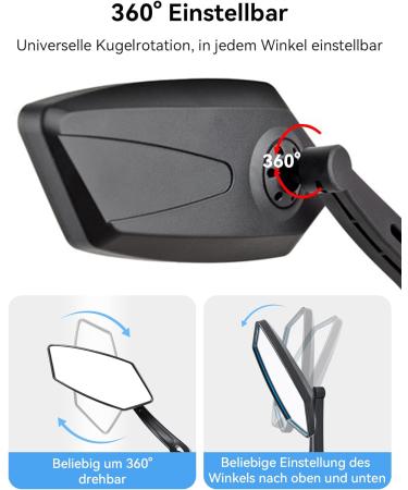 Coicer Left Bicycle Mirror for E-Bike - HD 360 Rotatable & Foldable Handlebar Rear-View Accessory | Extra Large Impact-Resistant Glass - Buy Online on GoSupps.com