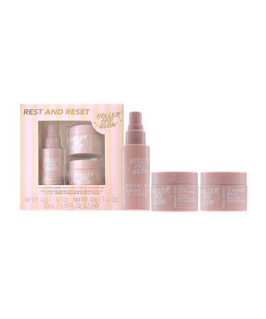 Holler And Glow Rest And Reset Cleansing Balm Facial Mist And Moisturizer Set Hydrating Face Spray Cleanser & Makeup Remover Nourishing Stocking Stuffer For Teen Girls 3 Piece Valentine's Gift
