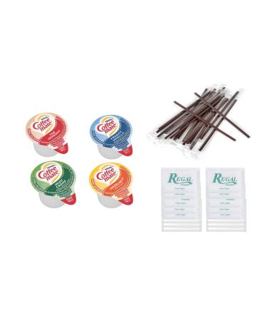 4 Flavor Assortment 40 Count Coffee-mate Non-Dairy Liquid Creamer Singles - with Sugar Packets and Individually Wrapped Stirrers