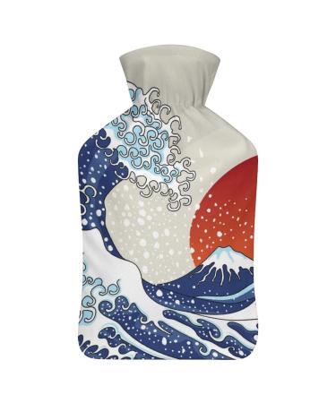Waves Sunrise Hot Water Bottle With Cover Plush Bed Bottle Hand Warmer For Adults And Children 26.5X15.3cm