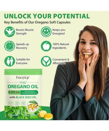  FuzzyUp FuzzyUp Oregano Oil 6000 mg with Black Seed Oil 200 mg 120 Softgels Maximum Strength 165 mg of carvacrocense - Buy Online on GoSupps.com