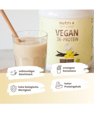 Nutri+ Vegan Protein Powder Vanilla 1kg - 83% Protein Lactose-Free No Sugar or Aspartame - Plant-Based Vanilla Shake (1000g) - Buy Online on GoSupps.com