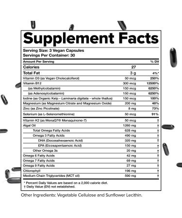 Complement Vegan Multivitamins for Women & Men- Omega 3 DHA+EPA Vitamin B12 Vitamin D3 K2 Zinc Selenium Magnesium Iodine Supplement- Immune Support- 90 Count Includes Jar - Buy Online on GoSupps.com