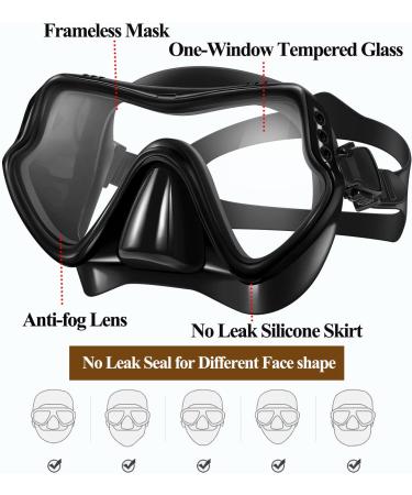 Snorkel Mask Set - Anti-Fog 180 Seaview, Dry Snorkel, Mesh Bag | For Kids & Adults - Scuba Diving, Swimming Training Gear in Black - Buy Online on GoSupps.com