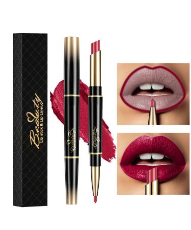 ChaneeHann 2-in-1 Lipstick & Liner Lip Liner and Lipstick Set Double Head Matte Lipstick & Lip Liner Matte Make Up Lip Liners Pencil Waterproof - Shaping Lip Liner Set For Girls (04 Water Red)