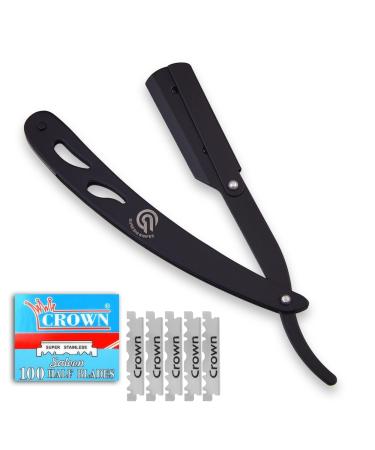 Stainless Steel Straight Edge Barber Razor a Professional Razor for Men Includes 100 Blades for a Silky Magic Shave (matte Black)