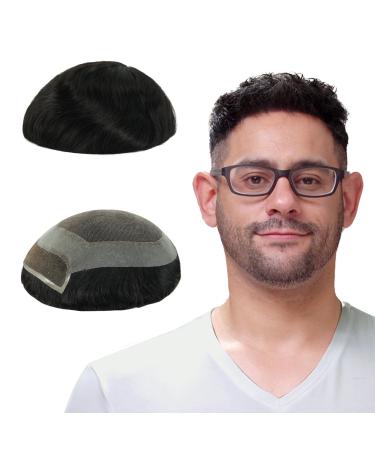 Lordhair Human Hair Toupee for Men Natural Hairline French Lace Front with Skin Perimeter Men's Hair System Off Black 1B# 6x8 inch