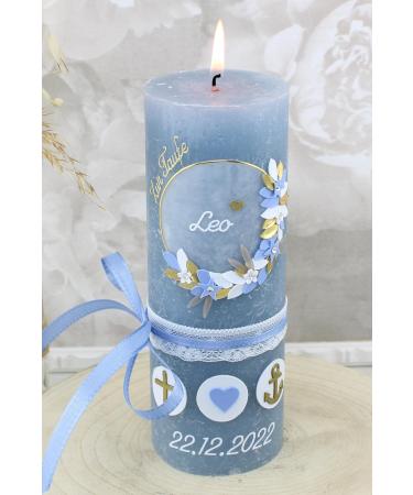 Cerziies Rustic Baptism Candle for Leo Boy or Girl - Personalized with Name & Date Hand Decorated Classic Wick - Buy Online on GoSupps.com