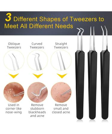 Pimple Popper Tool Kit - 15 PCS Professional Stainless Steel Blackhead Remover Set for Acne Removal - Includes Metal Case - Black - Buy Online on GoSupps.com