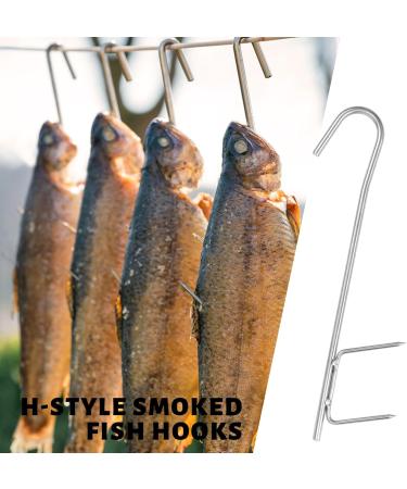 Stainless Steel H-Shape Incense Hooks - 12 Pieces 21cm Silver - Ideal for Hanging Smoked Fish Meat & Sausage - Buy Online on GoSupps.com