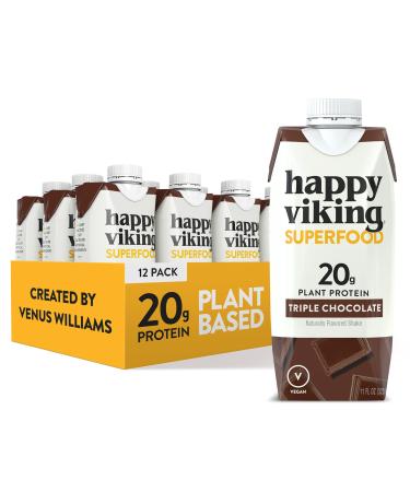 Chocolate Vegan Plant Protein Shakes by Happy Viking, Created by Venus Williams, 20g of protein, Omega-3, 9 Amino Acids and BCAAs, Gluten-Free, Non-GMO, Ready to Drink, Pack of 12 (11oz) Chocolate 11 Fl Oz (Pack of 12)