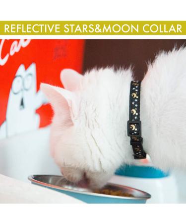 Cat Collar Stars & Moon 4-Pack - Reflective with Bell, Safe Nylon Breakaway Collars for Cats - Free Replacement - Black/Red/Blue/Purple - Buy Online on GoSupps.com