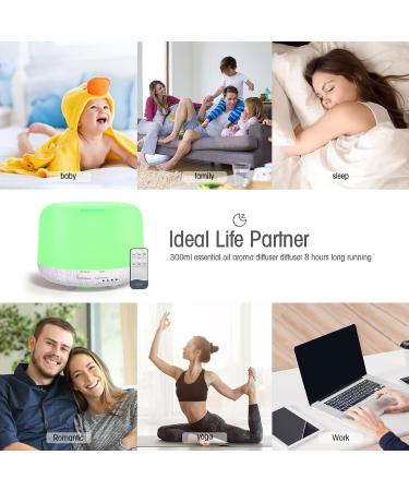 DIFFOFE 300ML Essential Oil Diffuser - Remote Control, 8 Hour Quiet Electric Home Diffuser - 7 LED Light Colors - Timer - Small Rooms, Bedrooms - White Wood Grain - Buy Online on GoSupps.com