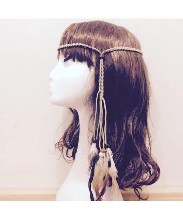 Tseenyi Gypsy Feather Headband - Boho Pearl Hair Band for Women & Girls | Christmas Performance Jewelry (Beige) - Buy Online on GoSupps.com