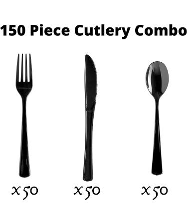 150 Pack Black Plastic Utensils Set - Heavy Duty Cutlery for Parties | 50 Forks, 50 Spoons, 50 Knives - Buy Online on GoSupps.com