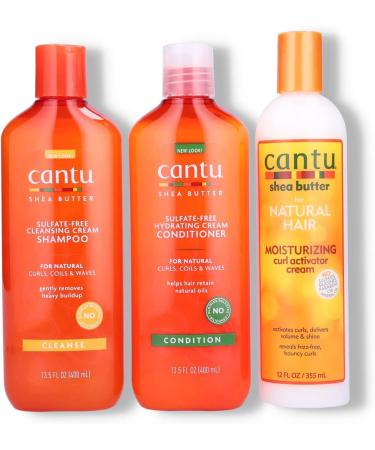Cantu Sulphate Free Shampoo & Conditioner 12oz with Shea Butter Moisturizing Curl Activator Cream 12oz