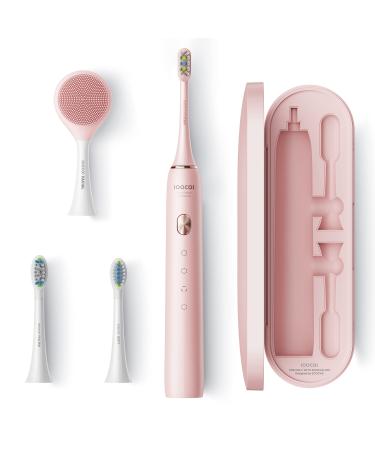 SOOCAS Electric Toothbrush for Adults 3 Soft Bristle Toothbrush Heads & 1 Facial Cleansing Brush+1 Toothbrush Travel Case 4 Hours Fast Charge Lasts 30 Days 4 Modes 2 Mins Timer X3U Pink