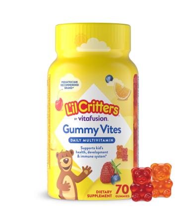 L il Critters Gummy Vites Daily Gummy Multivitamin for Kids, Vitamin C, D3 for Immune Support Cherry, Strawberry, Orange, Pineapple and Blueberry Flavors, 70 Count Gummies Naturally Sourced Flavors 70 Count (Pack of 1)
