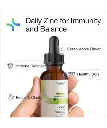 Nursh+ Daily Organic Liquid Zinc Drops Fast-Absorbing Immune Support & Skin Health for Kids & Adults 7mg Per Serving USDA Certified Organic & Vegan 2 fl oz - Buy Online on GoSupps.com
