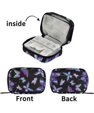Pfrewn 7-Day Pill Organizer Case - Purple Butterflies Travel Pill Box with Zipper | Portable Weekly Vitamin & Medicine Holder Bag - Buy Online on GoSupps.com