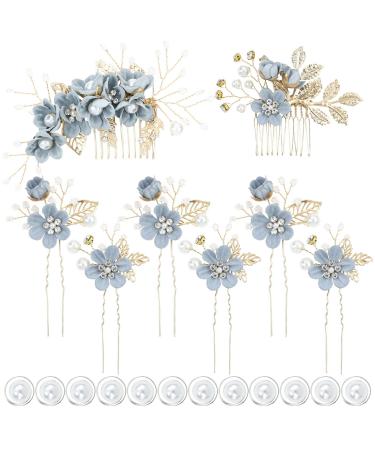 inSowni 20 Pack Classy Dusty Blue Flower Bridal Wedding Hair Side Combs+Floral Hair Pins+Twist Spiral Pearl Hair Pins Clips Pieces Formal Prom Headpieces Accessories for Brides Bridesmaids Women Girls 20 Pack Light Blue ...
