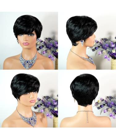 100% Brazilian Human Hair Pixie Cut Wig - Short Straight Natural Black, Beginner Friendly, High Density, No Glue, No Gel, Glueless, Machine Made - Perfect for Black Women - Buy Online on GoSupps.com