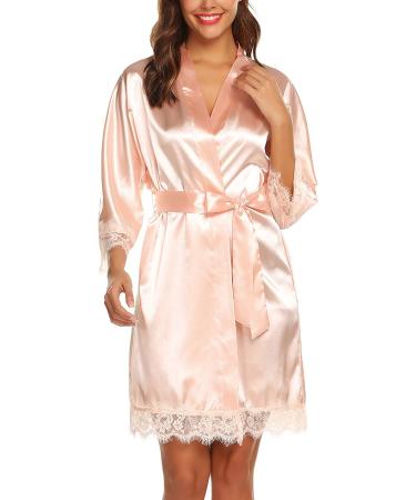 BESDEL Women's Satin Silk V-Neck Short Kimono Robe XS Champagne - Buy Online on GoSupps.com