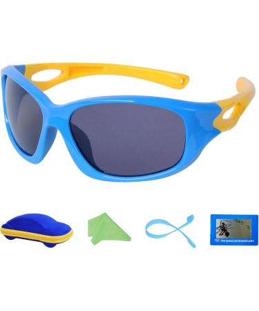 Kids Polarized Sports Sunglasses with Anti-Slip Band & Case | Flexible TR90 Frame for Boys & Girls 3-12 (Blue) - Buy Online on GoSupps.com