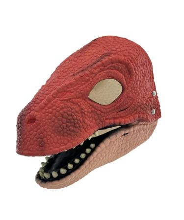 Fivetoo Raptor face cover movable pine |Latex dinosaur face cover movable pine visible |Multifunctional comfortable breathable dino head cover for Halloween dinosaurs with a movable mouth (red-brown + lightr