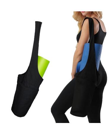 ONEGenug Yoga Mat Bag, Long Strap Yoga Mat Tote Sling Carrier with Side Pocket & Zipper Pocket, Fits Most Size Mats(Black)
