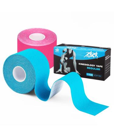 AnjoCare Kinesiology Tape Elastic Therapeutic Sports Tape for Muscles and Joints Sports and Injury Recovery Athletic Sports Tape for Knee Ankle & Shoulder Uncut(pink+blue)