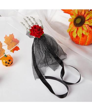 Neamou Halloween Skull Hand Hairpins - Punk Headdress With Rose Flower Halloween Skull Hand Headpiece Hairpins Halloween Skeleton Headpiece Straps - Buy Online on GoSupps.com