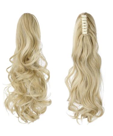 Ponytail Extension Clip in 18-20 Inch Long Wavy/Straight Wrap Around Hairpiece Light Blonde Mix Bleach Blonde - Curly Claw Style for Women/Girls - Buy Online on GoSupps.com