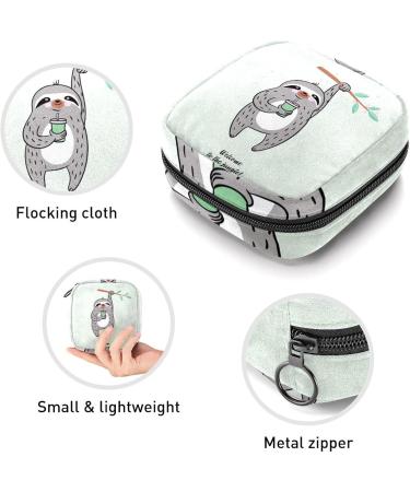 Women's Portable Period Kit - Jungle Sloth Green Storage Bag with Pockets | Stylish Feminine Product Holder - Buy Online on GoSupps.com