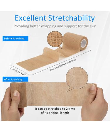 Self-Adhesive Legal Bandage 7.5cm x 4.5m - 6 Rolls Cohesive First Aid Wrap for Dogs Sports & Wrist Support - Skin Tone Elastic Bandage - Buy Online on GoSupps.com