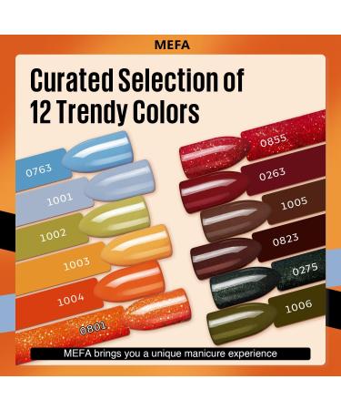 MEFA Fall Gel Nail Polish 12 Colors Burgundy Red Gel Polish Set Flash Dark Red Glitter Nail Gel Polish Orange Shimmer Nude Brown Blue Yellow Gel Nail Gifts for Women Girl Brown Orange - Buy Online on GoSupps.com